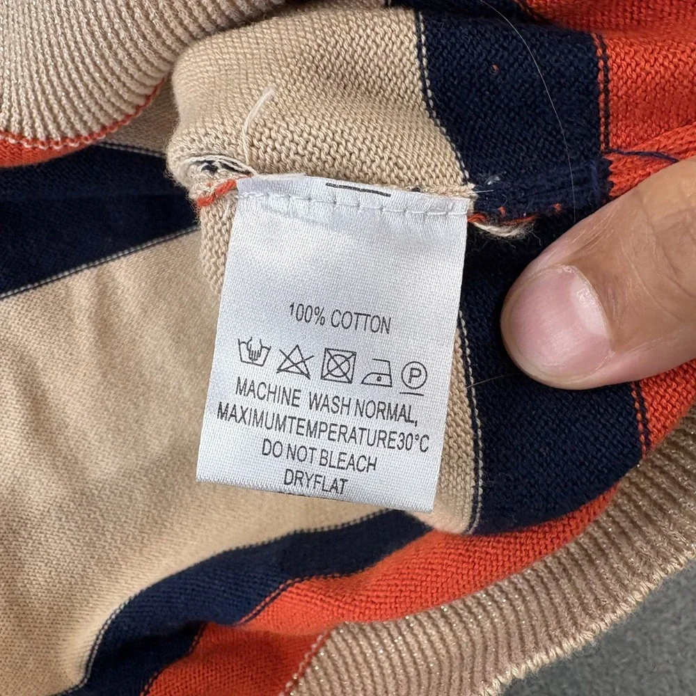 Oxknit Polo Sweater Men S Striped Beige Blue Striped Collar Retro 70s Knit